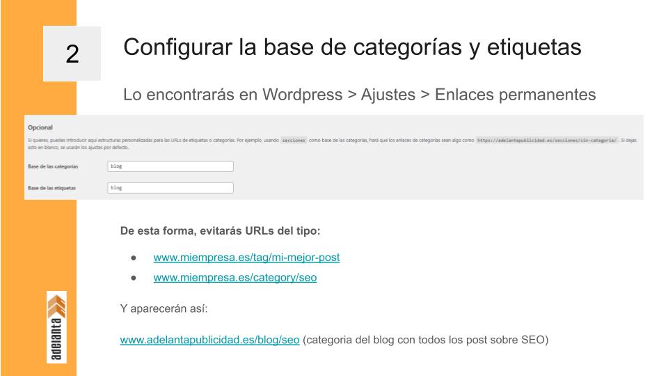 Configurar la base de URLs en categorias y etiquetas de WordPress para tu blog profesional