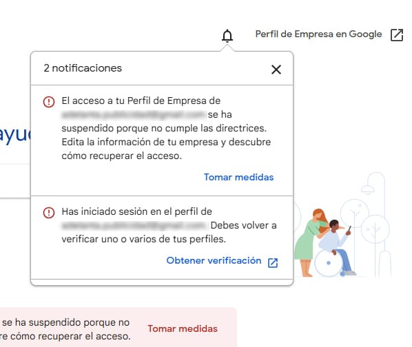 Notificaciones el perfiles de negocios o fichas de empresa directamente desde Google