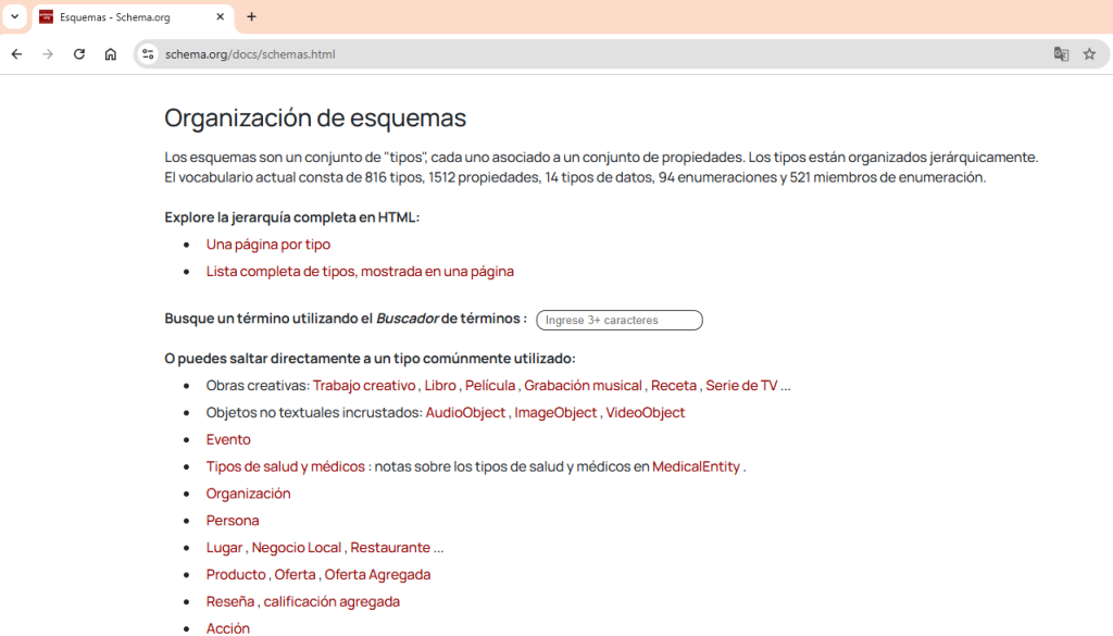 Schema.org mas importantes y buscador incluido en su web