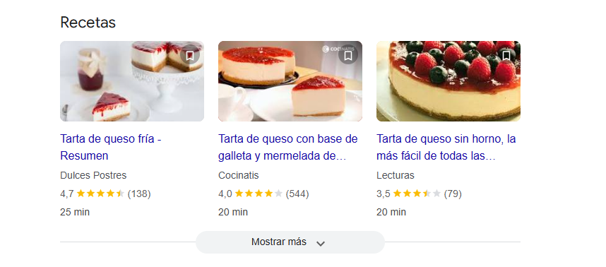 Ejemplo de Receta desde el buscador de Google utilizando datos estructurados