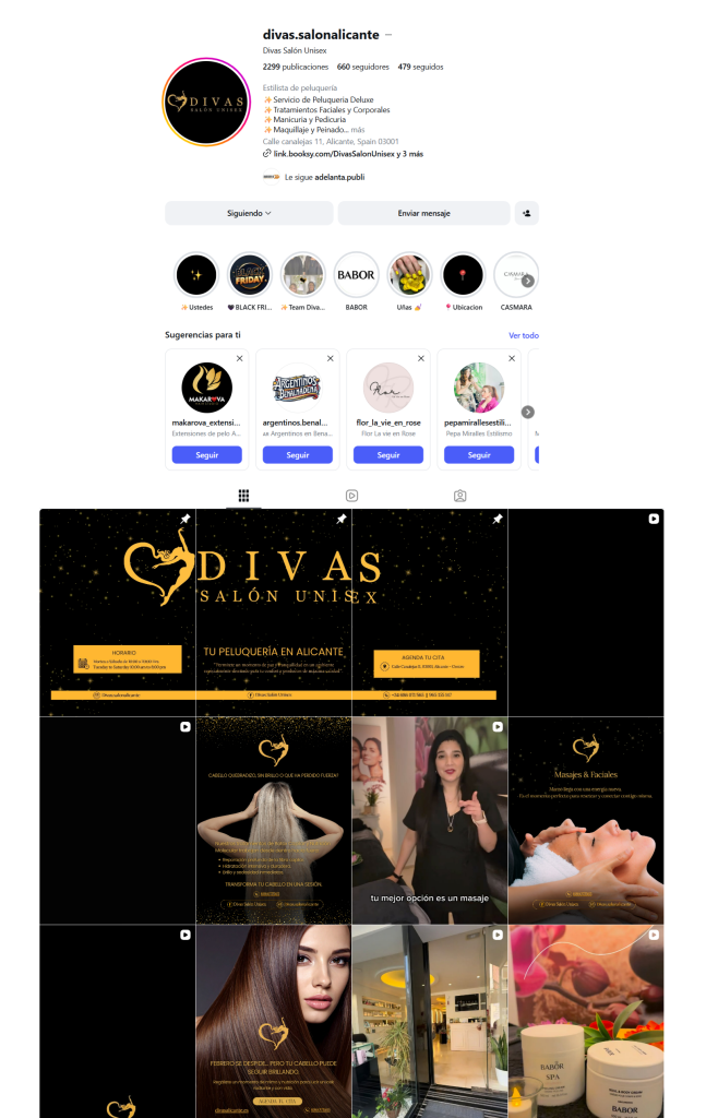 Crecimiento en redes sociales de Divas Alicante con estrategia de marketing digital